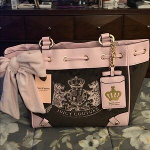 Juicy Couture Classic Scottie Dogs Brown and Pink Daydreamer Tote Bag